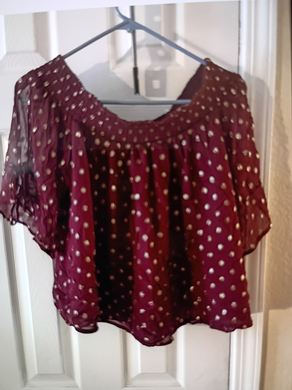 Abercrombie & Fitch Burgundy Blouse with Gold Polka Dots